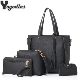  Women Bag Set Top-Handle Big Capacity Female Tassel Handbag Fashion Shoulder Bag Purse Ladies PU Leather Crossbody Bag