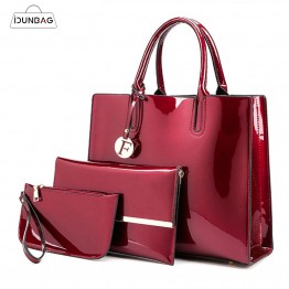 3 Sets High Quality Patent Leather Women Handbags Luxury Brands Tote Bag+Ladies Shoulder Bag+Clutch Messenger Bag Bolsa Feminina