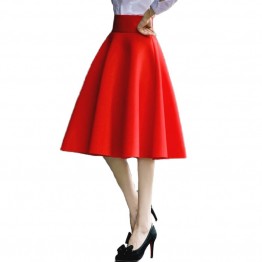 5XL Plus Size Skirt High Waisted Skirts Womens White Knee Length Bottoms Pleated Skirt Saia Midi Pink Black Red Blue 2019