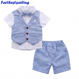 Baby Boys Clothing Sets 2018 New Summer Children Formal Wear Short Shirt + Plaid Waist Coat + Shorts Kids 3PC Suits Baby Clothes