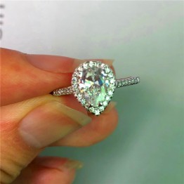 Bamos Shinny Water Drop Design CZ Ring Elegant Dainty Ladies Rings 925 Silver Filled Korean Jewelry For Women Lovers Gift