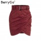 BerryGo High waist belt suede leather skirt female Autumn winter irregular bodycon mini skirt Sexy streetwear women skirt bottom
