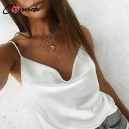 Conmoto Club Satin Women Solid Camis Top Spaghetti Strap Summer Camis Shirts Backless  Solid Sexy Casual Basic Tops Plus Size
