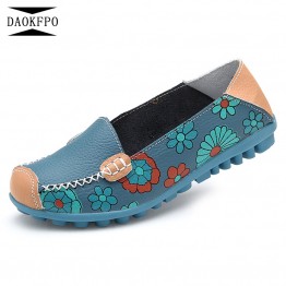 DAOKFPO 2018 Women Genuine Leather Shoes Moccasins Mother Printing Loafers Soft Casual Flats Female Boat Shoes Footwear NVD-14