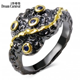 DreamCarnival1989 New Designs Vintage Jewellery Bohemian AAA Cubuic Zirconia Allergy-free Black Gold-Color Women Ring ZBR1059