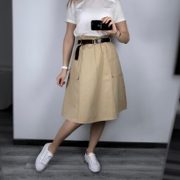 FATIKA Pure Color Pockets Midi Skirts Casual Ladies Bottoms Trendy Female Skirts With Sashes 2019 Hot New For Women