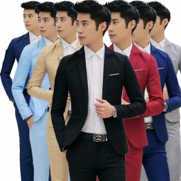 Fashion Custom made Jacket Formal Dress Mens Suit Set men casual wedding suits groom Korean Slim Fit Dress (coat)