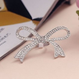Gold/Silver Color Vogue Crystal Big Bowknot Design Finger Ring Adjustable Rhinestone Rings for Women Lady Jewelry