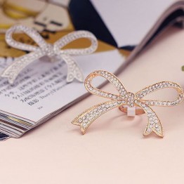 Gold/Silver Color Vogue Crystal Big Bowknot Design Finger Ring Adjustable Rhinestone Rings for Women Lady Jewelry