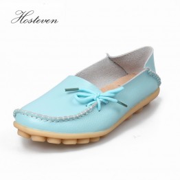 Hosteven Women Real Leather Shoes Moccasins Mother Loafers Soft Leisure Flats Casual Female Driving Ballet Footwear