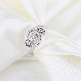 JEXXI Funny Design Three Color CZ Crystal  Flower Ring Women Girls Fashion 925 Sterling Silver Ring Wedding Lady Jewelry