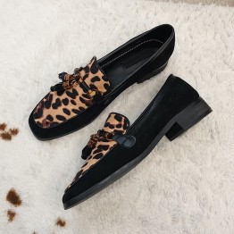 JK Fashion Casual Flats Women Square Toe Footwear Leopard Print Tassel Shoes Female Flock Loafers Shoes Woman 2019 New Spring