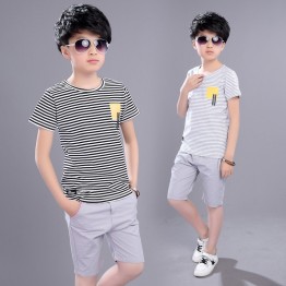 Kids Boys Summer  New Suit Children Summer Wear In Children's Short Sleeve +pant Two Piece Clothes Sets 4-12 Ages