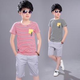 Kids Boys Summer  New Suit Children Summer Wear In Children's Short Sleeve +pant Two Piece Clothes Sets 4-12 Ages
