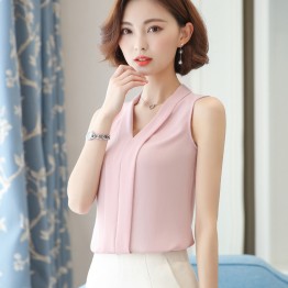 Korean style Fashion Women Chiffon Blouses Ladies Tops Female Sleeveless White Shirt Blusas Femininas  Plus Size Women Clothing