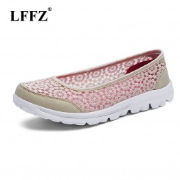 LFFZ 2018 New Spring Women Sneakers Soft and Plain Shoes For Woman Casual Sneakers Flat Heels Leisure lace mesh Footwear JH122