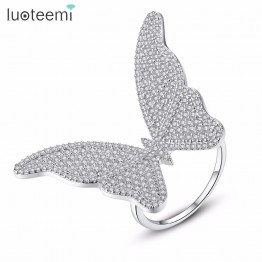 LUOTEEMI Spring Newest Design White Gold Color Butterfly Pattern Ring With Cubic Zirconia For Women Bijoux Jewellery Party Gifts