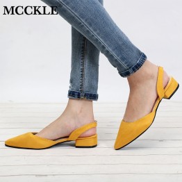 MCCKLE Women Shoes Slingback Summer Sandals For Female Flock Casual Footwear Pointed Toe Elegant Low Heels Party Wedding Shoe