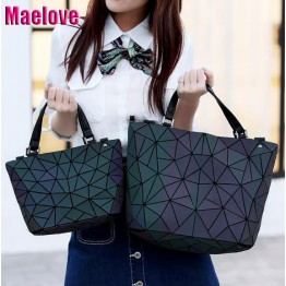 Maelove Luminous bag Women Geometry Diamond Tote Quilted Shoulder Bags Laser Plain Folding Handbags Hologram Free Shipping