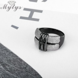 Mytys Black and Silver Mix Color Two Tone Gold Rings for Women Fashion Design Modern Jewelry New Lady Accessory Ring Gift R1999