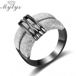 Mytys Black and Silver Mix Color Two Tone Gold Rings for Women Fashion Design Modern Jewelry New Lady Accessory Ring Gift R1999