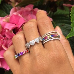 New design hot sale rainbow mini cz eternity ring band Gold filled fashion lady finger cz rings Size #6-7-#8 for wedding jewelry