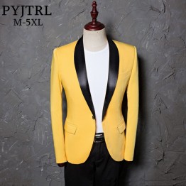 PYJTRL Men Plus Size Classic Shawl Lapel Slim Fit Suit Jacket Casual Yellow Blazer Designs Costume Stage Clothes For Singers