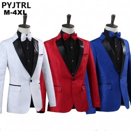 PYJTRL Men Royal Blue White Red Jacquard Stage Costumes Singer Wedding Suit Jacket Men Blazer Designs Jaqueta Masculino Slim Fit