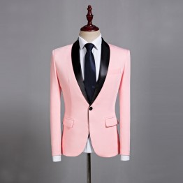 PYJTRL Mens Classic Black Shawl Lapel Pink Casual Blazer DJ Party Stage Singer Wedding Grooms Slim Fit Suit Jacket Costume Homme