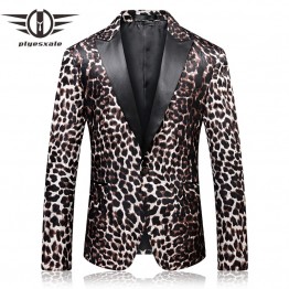 Plyesxale Men Blazer 2018 New Arrival Slim Fit Mens Leopard Print Blazer High Quality Spring Autumn Men's Prom Blazers Q262 