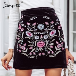 Simplee Embroidery high waist skirts womens bottom Vintage short boho style chic pencil skirt female  autumn sexy mini skirt