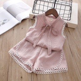 Sodawn  Summer New Children Clothing Wear Girls Fashion Plaid Tank + Shorts Set 2pcs Baby Girls Clothes Kids Clothing