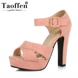 TAOFFEN Size 32-43 Women's High Heel Sandals Peep Toe Ankle Strap Heeled Sandal Platform Shoes Women Party Ladies Footwear