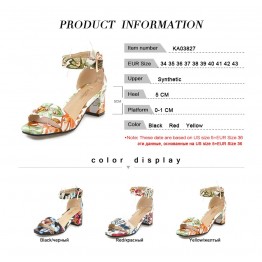 TAOFFEN Size 34-43 Women'S Embossed Flower Shoes Woman Summer Ankle Strap Chunky Heel Rivet Sandals Lady Office Footwear