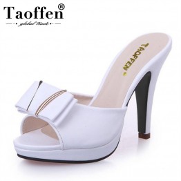 TAOFFEN Women High Heel Sandals Open Toe Shoes Fashion Slippers Bowtie Platform Shoes Women Daily Leisure Footwear Size 34-39