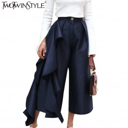 TWOTWINSTYLE Ruffle Trousers for Women High Waist Wide Leg Pants Female Casual Palazzo Bottoms Large Sizes Clothes Korean Autumn