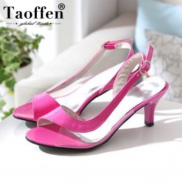 Taoffen Size 30-48 Women Peep Toe High Heel Sandals Sexy Ladies Brand Fashion See Through Heels Sandalias Shoes Woman Footwear