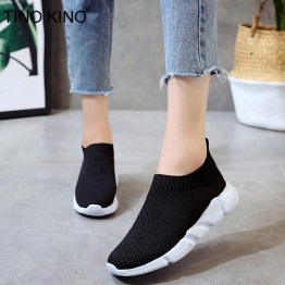 Women Flat Knitting Spring Sneakers Shoes 2019 New  Plus Size Female Mesh Vulcanized Ladies Slip On Breathable Casual Footwear