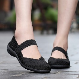 Women Flats Shoes Summer Sneakers Slip On 2019 Fashion Woven Shoes Breathable Female Loafers Casual Footwear Plus Size 42