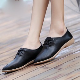 Women' Shoes Casual Ballet Soft Genuine Leather Loafers Slip On Woman Flats Shoe Flexible Peas Footwear Large Women Size