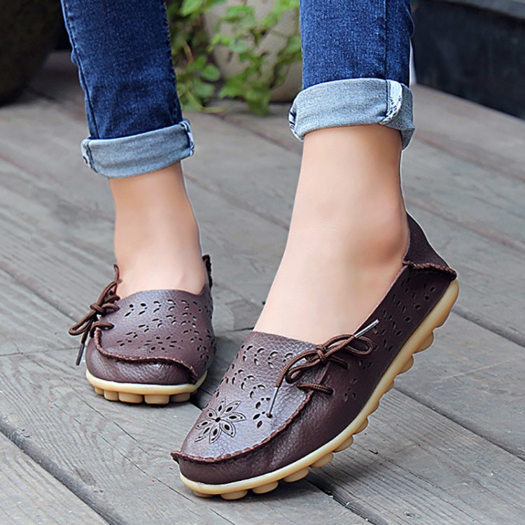 Women's Casual Genuine Leather Shoes Woman Loafers Slip-On Female Flats ...