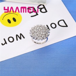 YAAMELI Classic Shiny Full White AAA+ Crystal Big Flower Design Crystal Zircon Ring Wedding Rings for Women Lady Fashion Jewelry